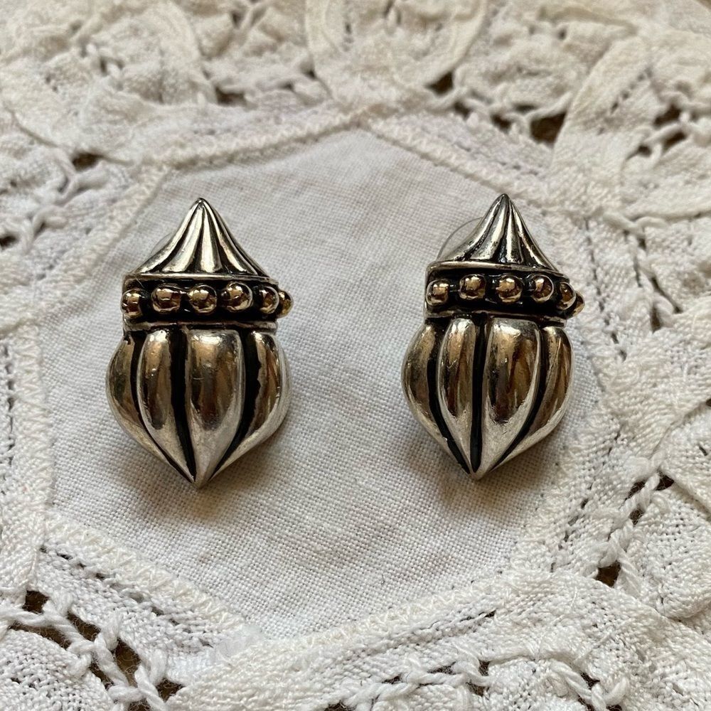 SILVER & gold cable‎ shield post earrings